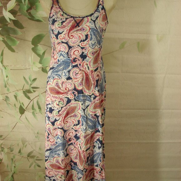 Chaps Navy Blue Multi Color Paisley Tank Style Summer Dress Medium Soft Cotton - Picture 3 of 14